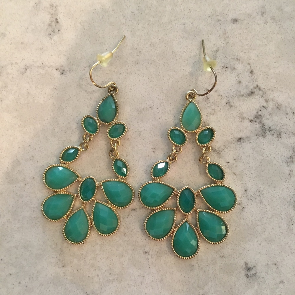 Blue and gold drop down earrings